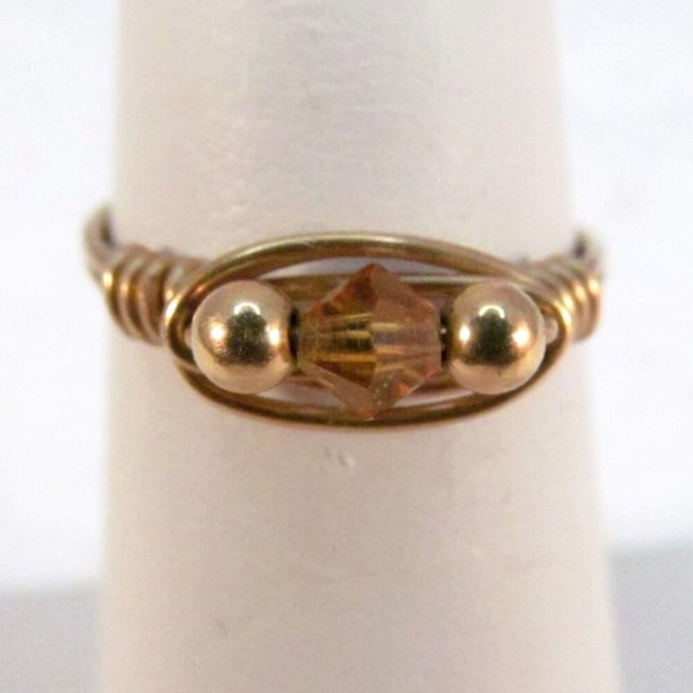 Handcrafted Gold Tone Wire Wrapped Ring With Face… - image 1